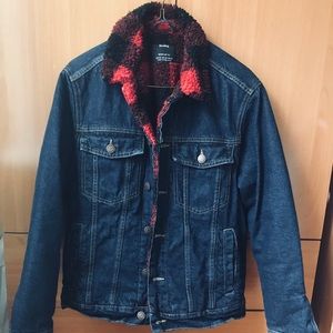 Bershka Denim Jacket with Faux Fur Inner Lining